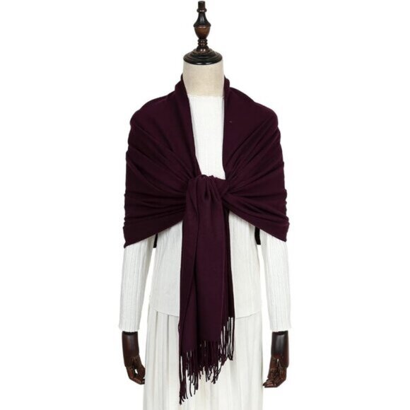 ⚡Women's Dark Purple Pashmina Evening Dress Bridesmaid Winter Warm Long Scarf - Picture 3 of 8